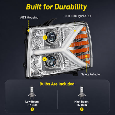 For 2007-2013 Chevy Silverado Silver Headlight Assembly Pair