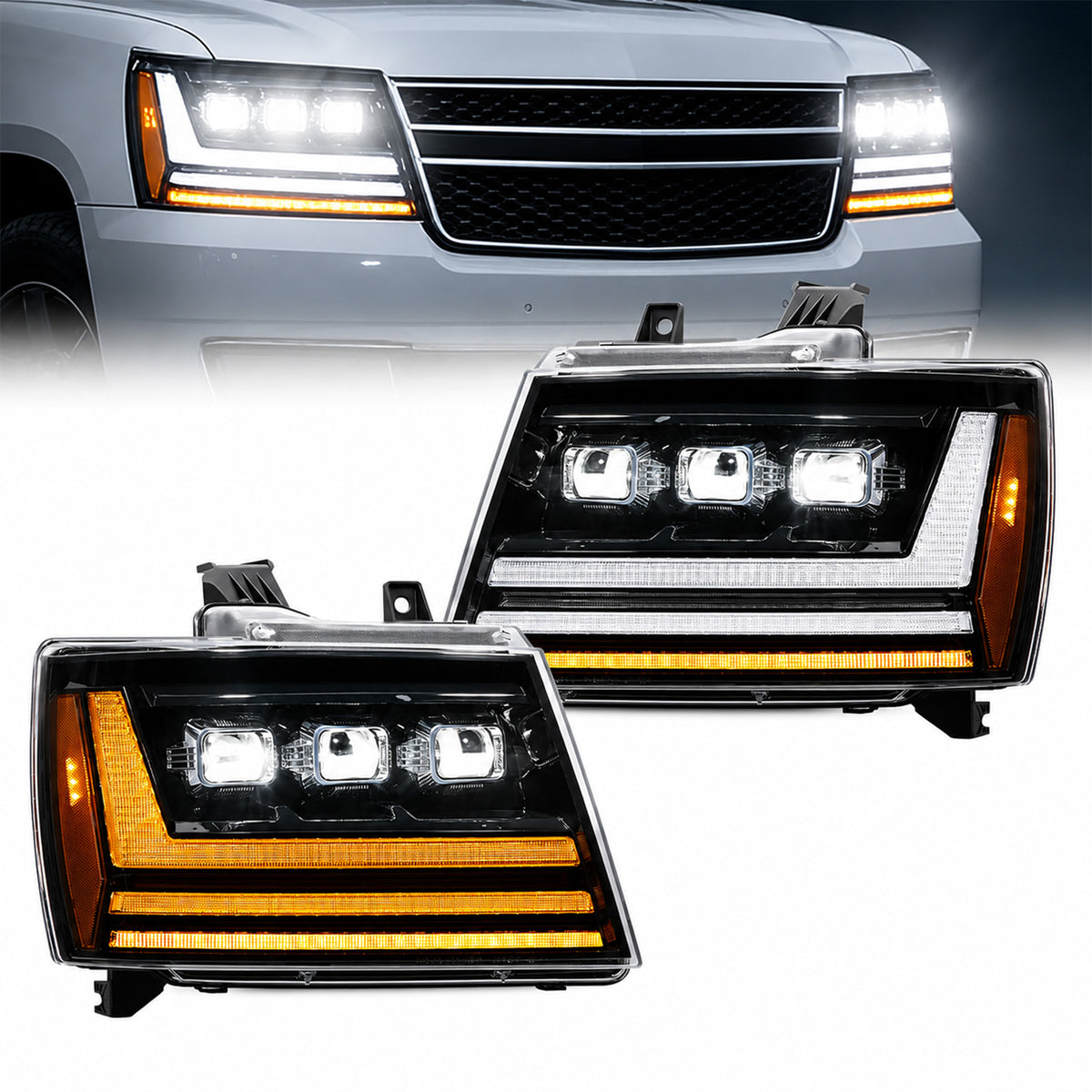 For 2007-2014 Chevy Tahoe/Avalanche/Suburban LED Headlights Assembly Pair