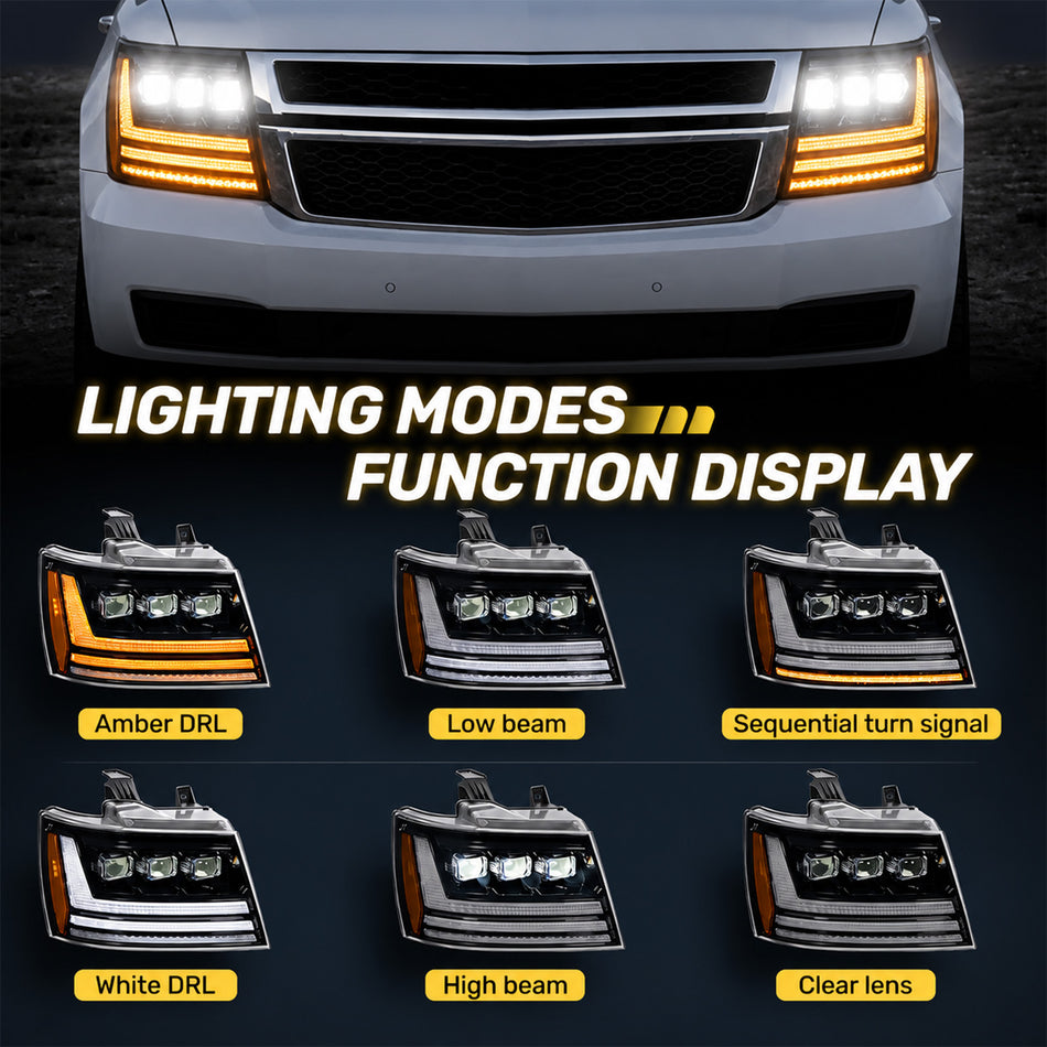 For 2007-2014 Chevy Tahoe/Avalanche/Suburban LED Headlights Assembly Pair