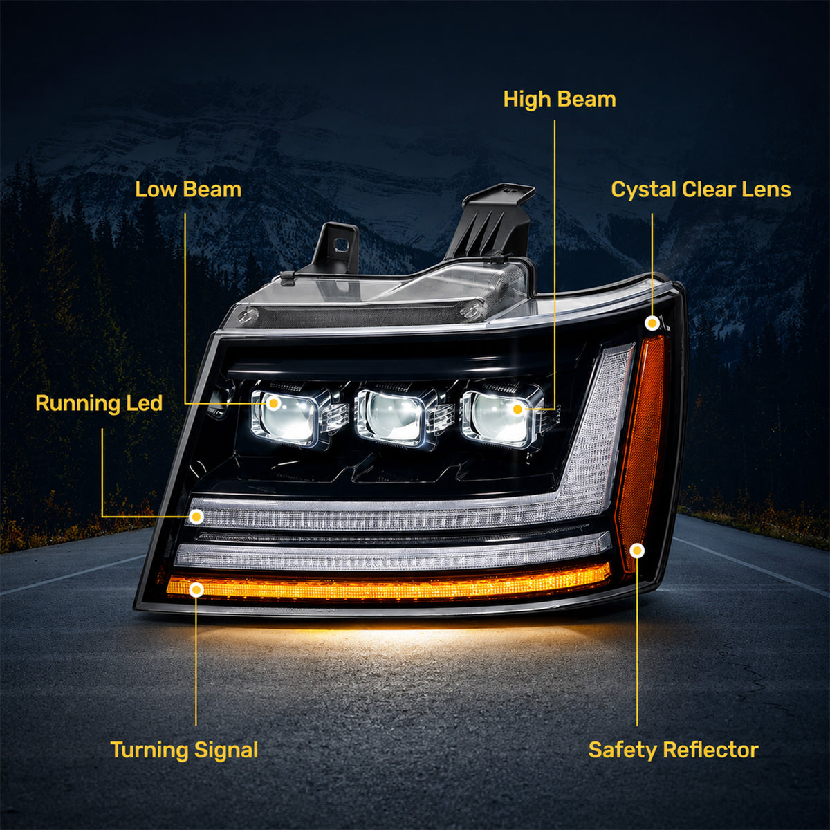 For 2007-2014 Chevy Tahoe/Avalanche/Suburban LED Headlights Assembly Pair
