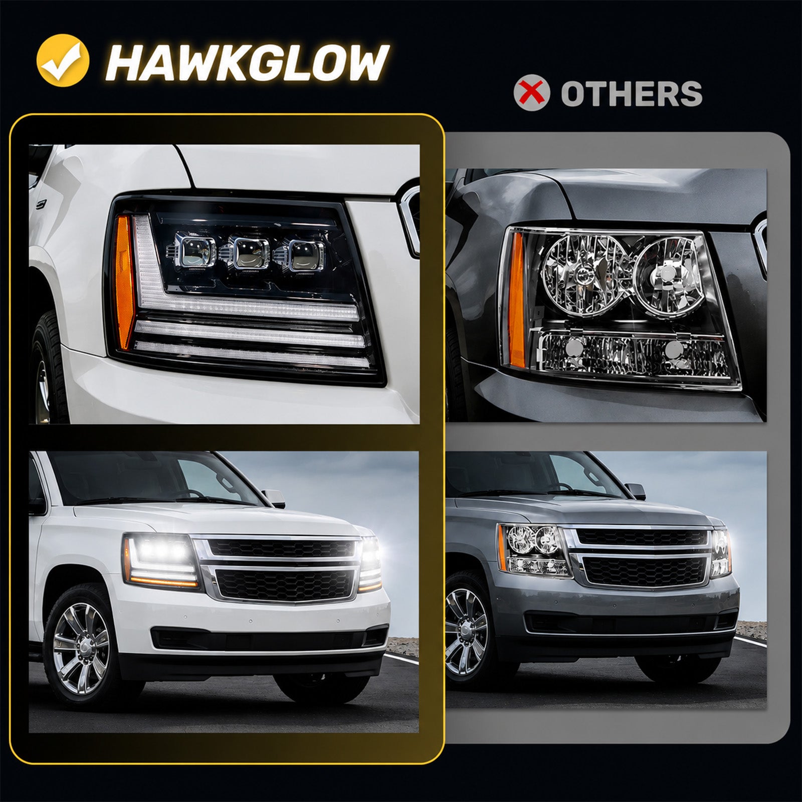 For 2007-2014 Chevy Tahoe/Avalanche/Suburban LED Headlights Assembly Pair