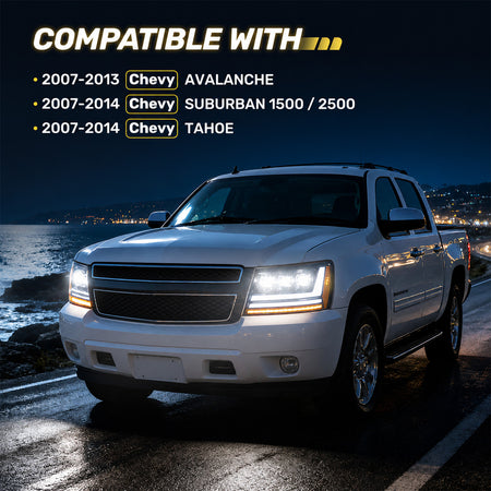 For 2007-2014 Chevy Tahoe/Avalanche/Suburban LED Headlights Assembly Pair