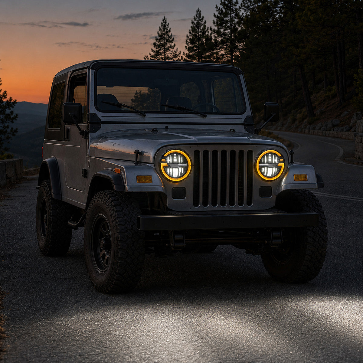 For 2007-2014 Jeep Wrangler 7 Inch Gradient Halo LED Headlights Assembly Pair