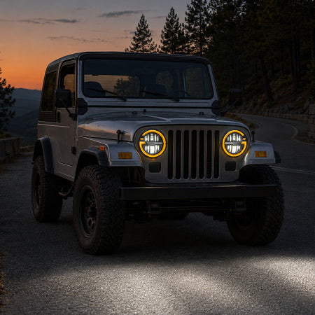 For 2007-2014 Jeep Wrangler 7 Inch Gradient Halo LED Headlights Assembly Pair