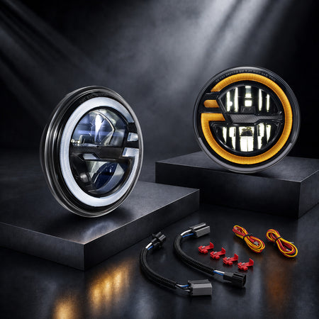For 2007-2014 Jeep Wrangler 7 Inch Gradient Halo LED Headlights Assembly Pair