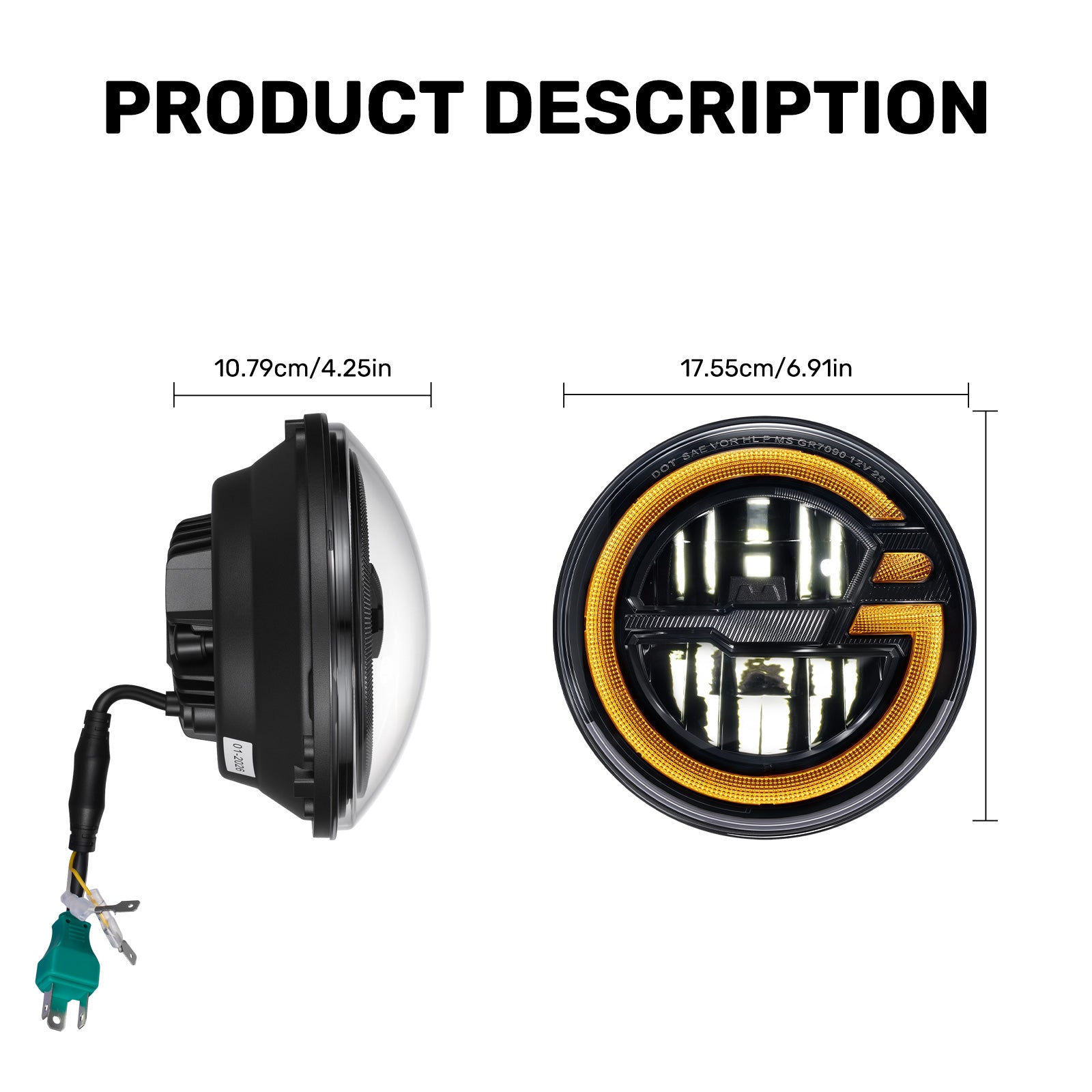 For 2007-2014 Jeep Wrangler 7 Inch Gradient Halo LED Headlights Assembly Pair