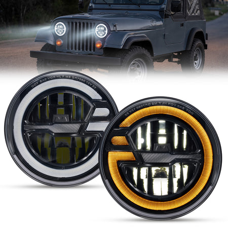 For 2007-2014 Jeep Wrangler 7 Inch Gradient Halo LED Headlights Assembly Pair