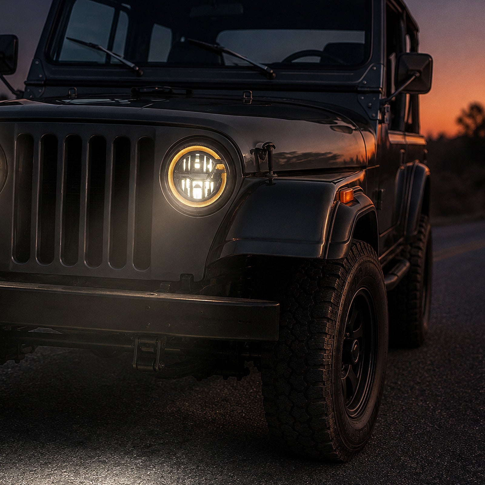For 2007-2014 Jeep Wrangler 7 Inch Gradient Halo LED Headlights Assembly Pair
