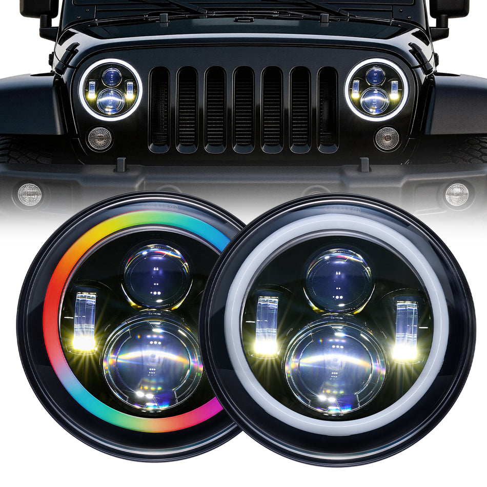For-2007-2014-Jeep-Wrangler-7-Inch-RGB-Halo-Headlights-Assembly-Pair
