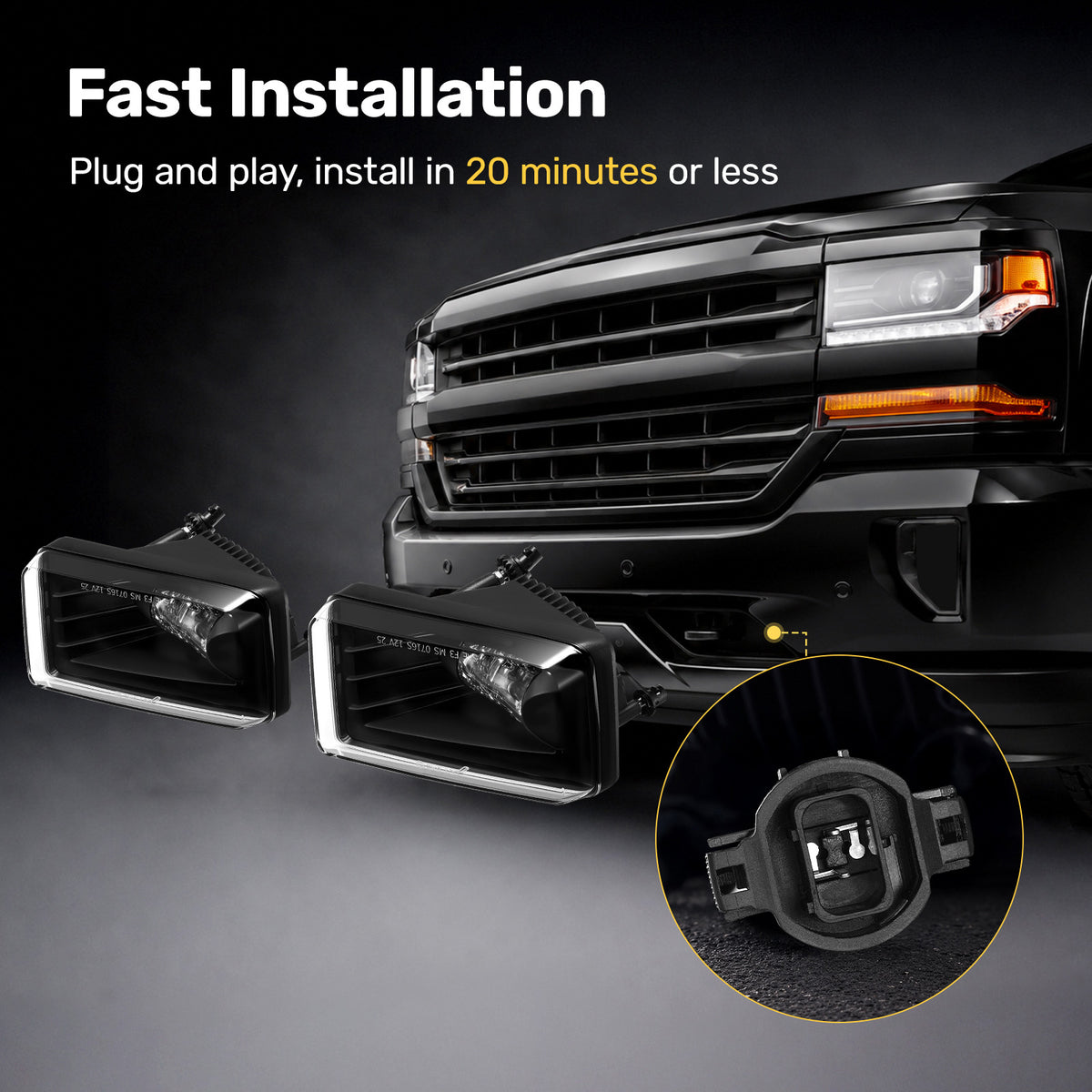 For 2007-2015 Chevy Avalanche Black LED Fog Lights Assembly Pair