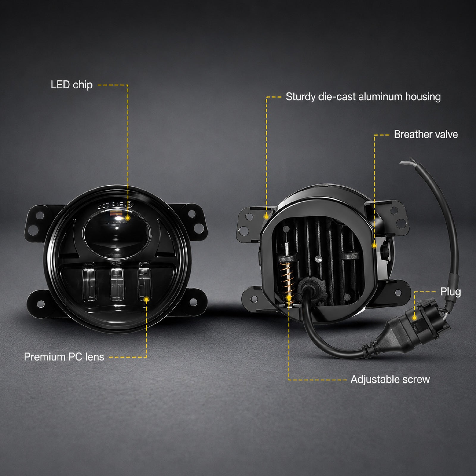 For 2007-2017 Jeep Wrangler JK Black LED Fog Lights Assembly Pair