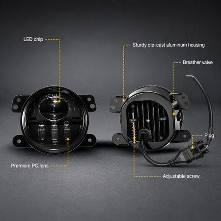 For 2007-2017 Jeep Wrangler JK Black LED Fog Lights Assembly Pair