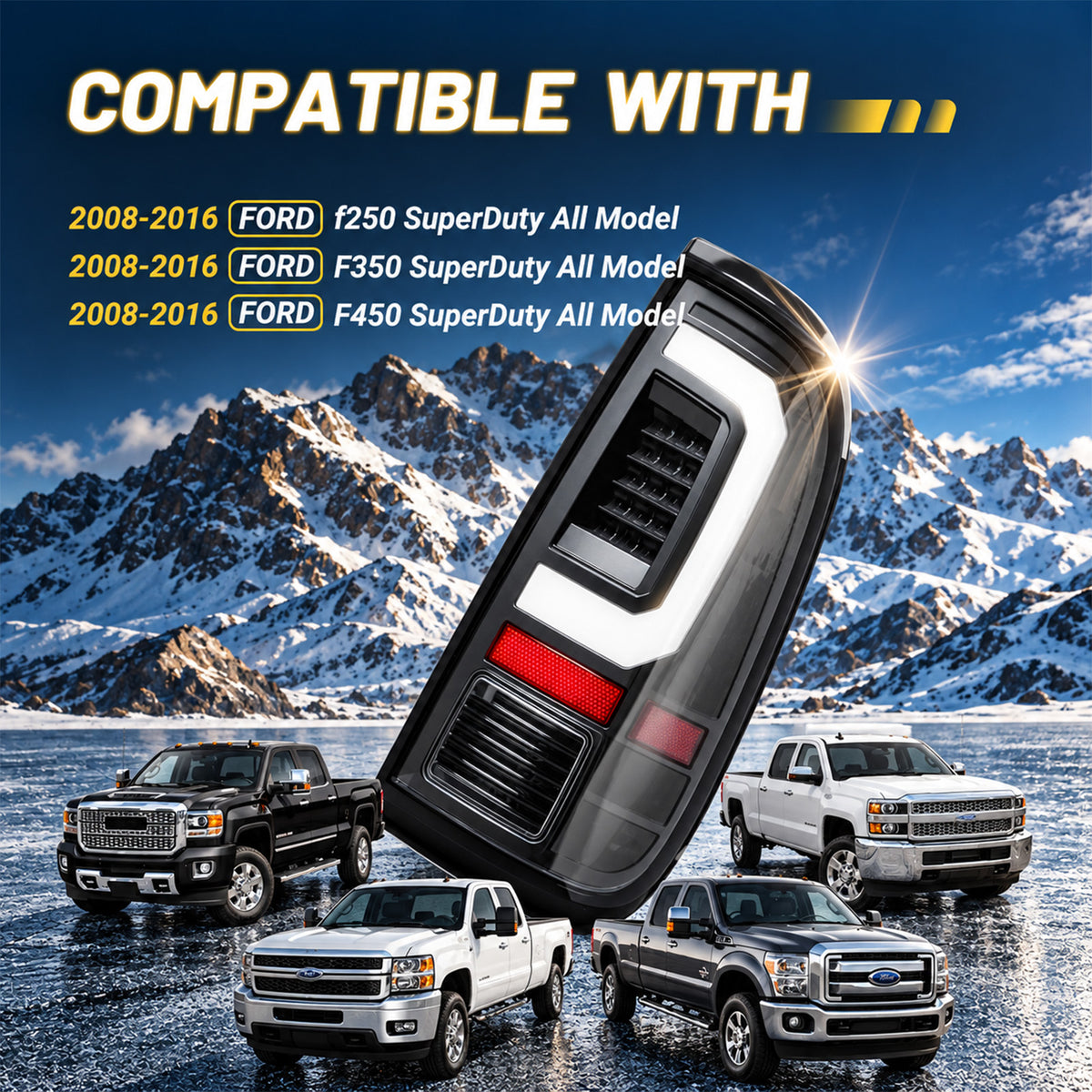 For 2008-2016 Ford Super Duty Black LED Tail Light Assembly Pair