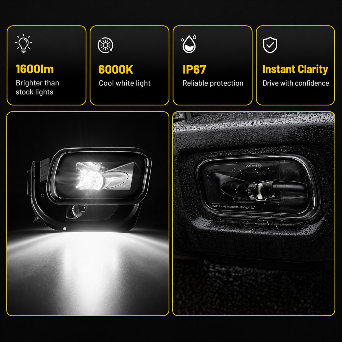 For 2009-2012 Dodge Ram 1500 Black LED Fog Lights Assembly Pair