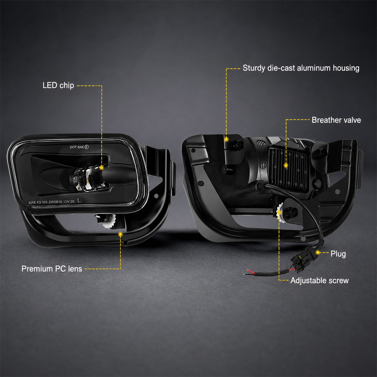 For 2009-2012 Dodge Ram 1500 Black LED Fog Lights Assembly Pair