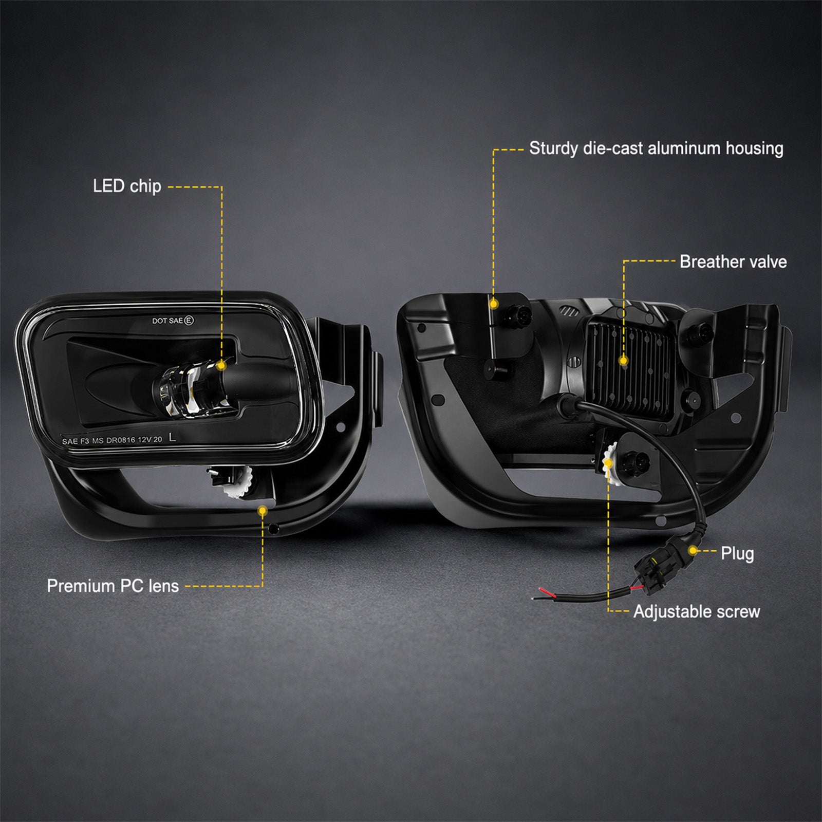 For 2009-2012 Dodge Ram 1500 Black LED Fog Lights Assembly Pair