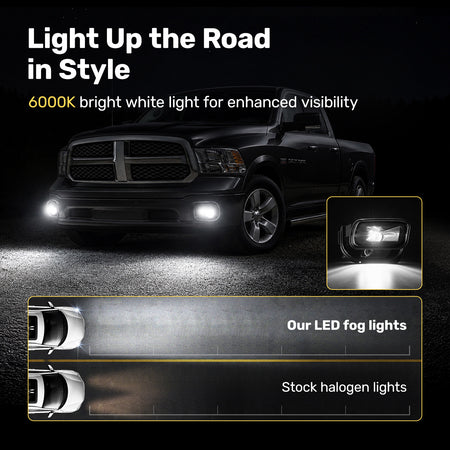 For 2009-2012 Dodge Ram 1500 Black LED Fog Lights Assembly Pair