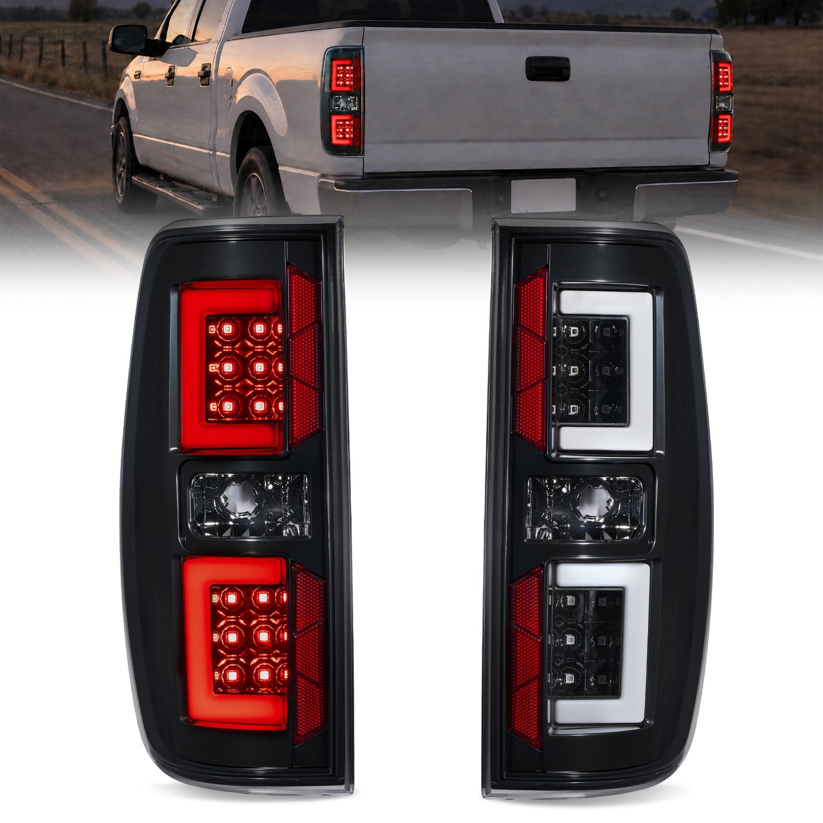 For 2009-2014 Ford F150 Clear Housing LED Tail Light Assembly Pair