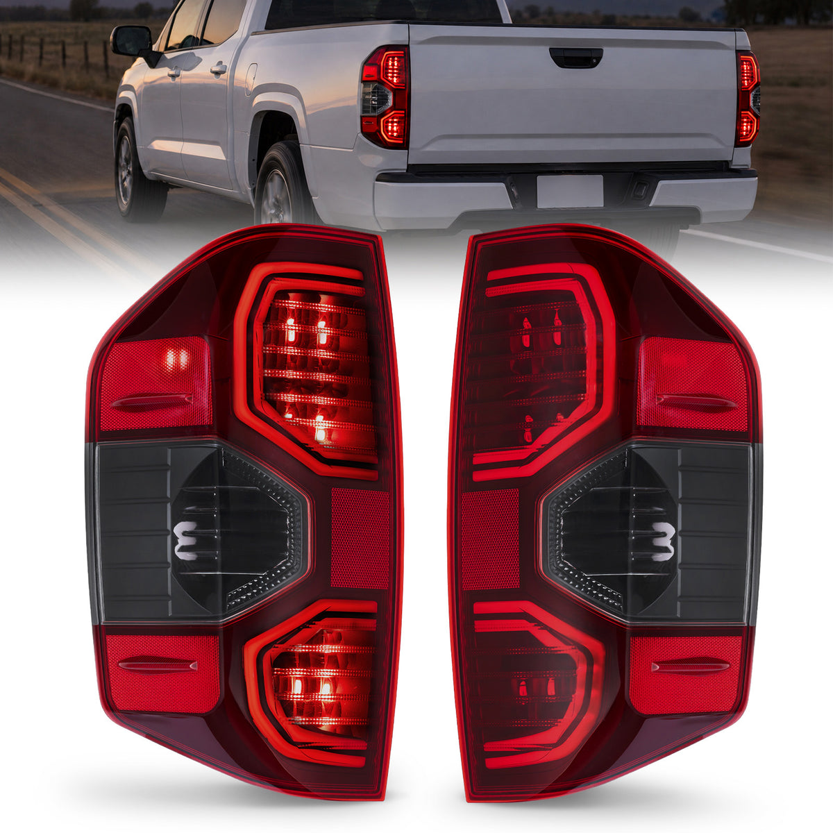 For 2014-2022 Toyota Tundra Red LED Tail Light Assembly Pair