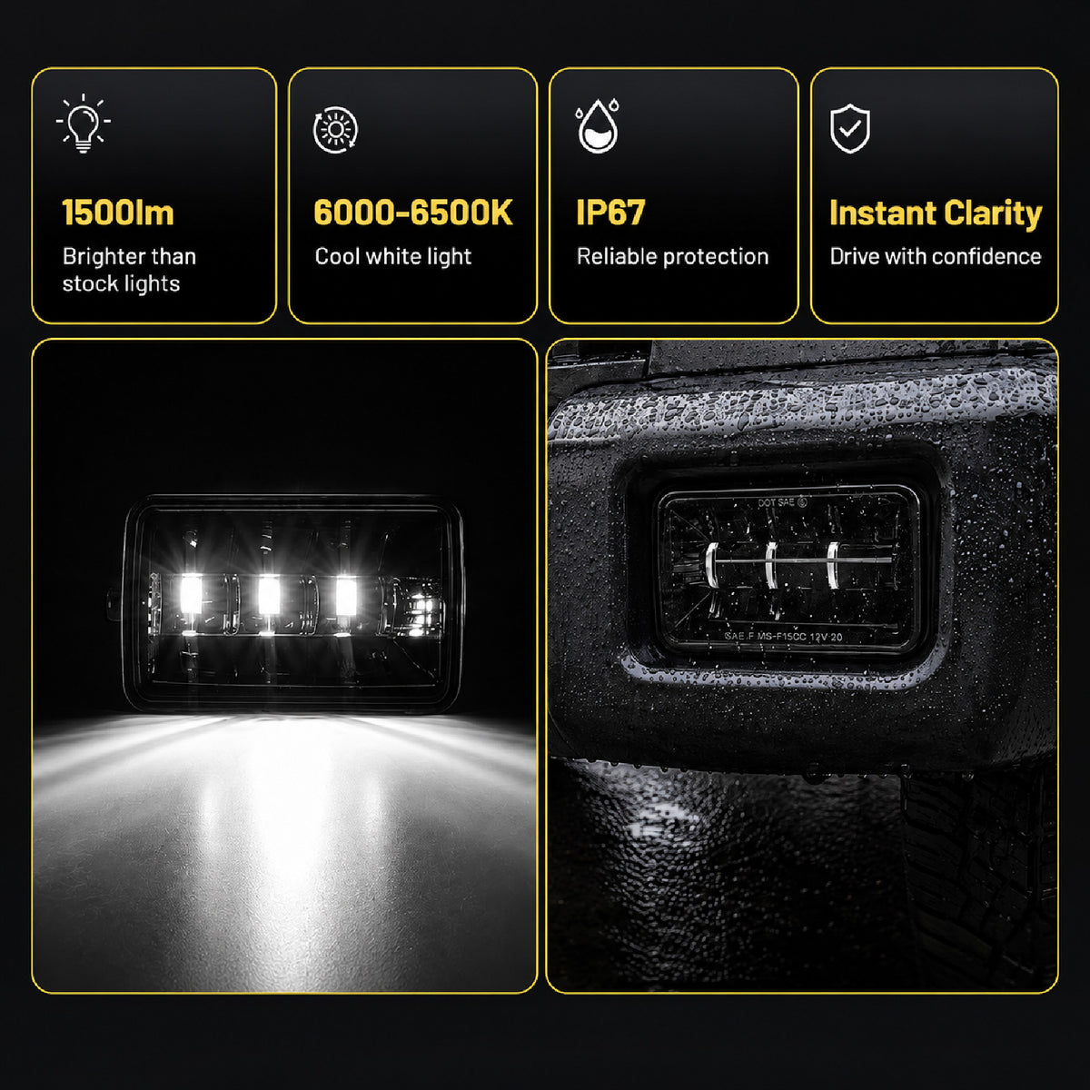 For 2015-2019 Ford F-150 Black LED Fog Lights Assembly Pair