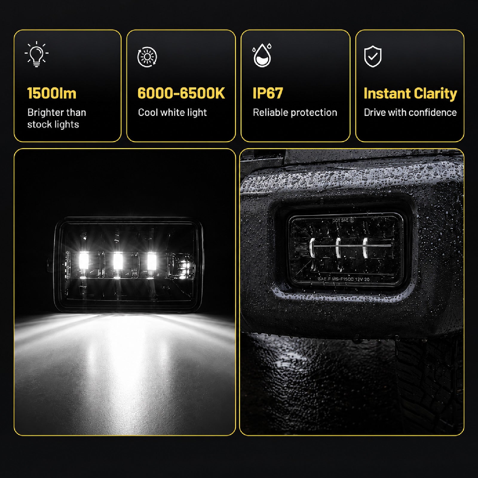 For 2015-2019 Ford F-150 Black LED Fog Lights Assembly Pair