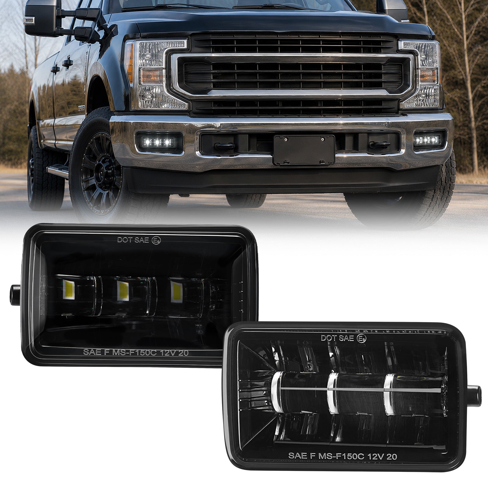 For 2015-2019 Ford F-150 Black LED Fog Lights Assembly Pair