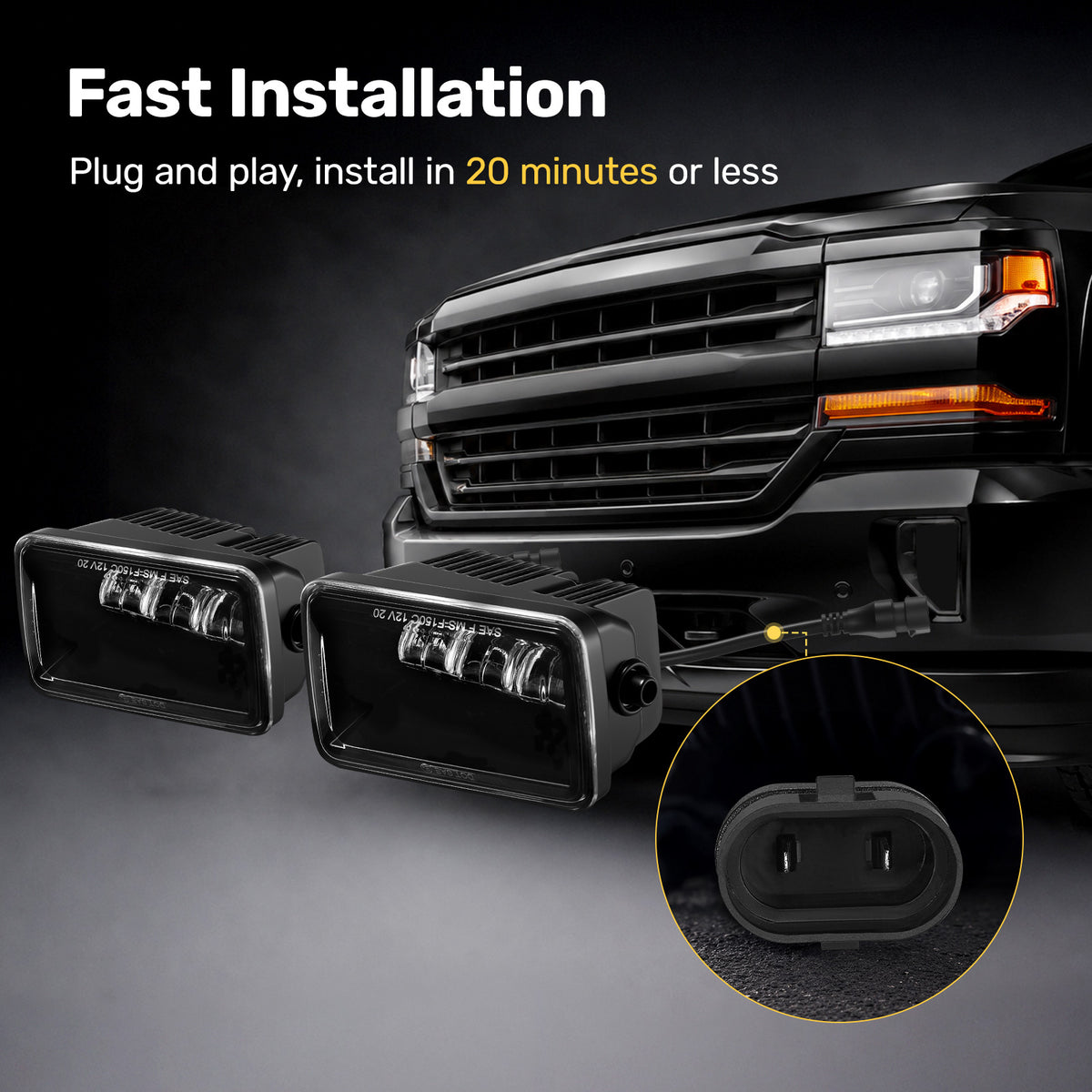 For 2015-2019 Ford F-150 Black LED Fog Lights Assembly Pair