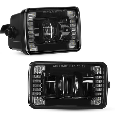 For 2015-2019 Ford F-150 DRL Black LED Fog Lights Assembly Pair