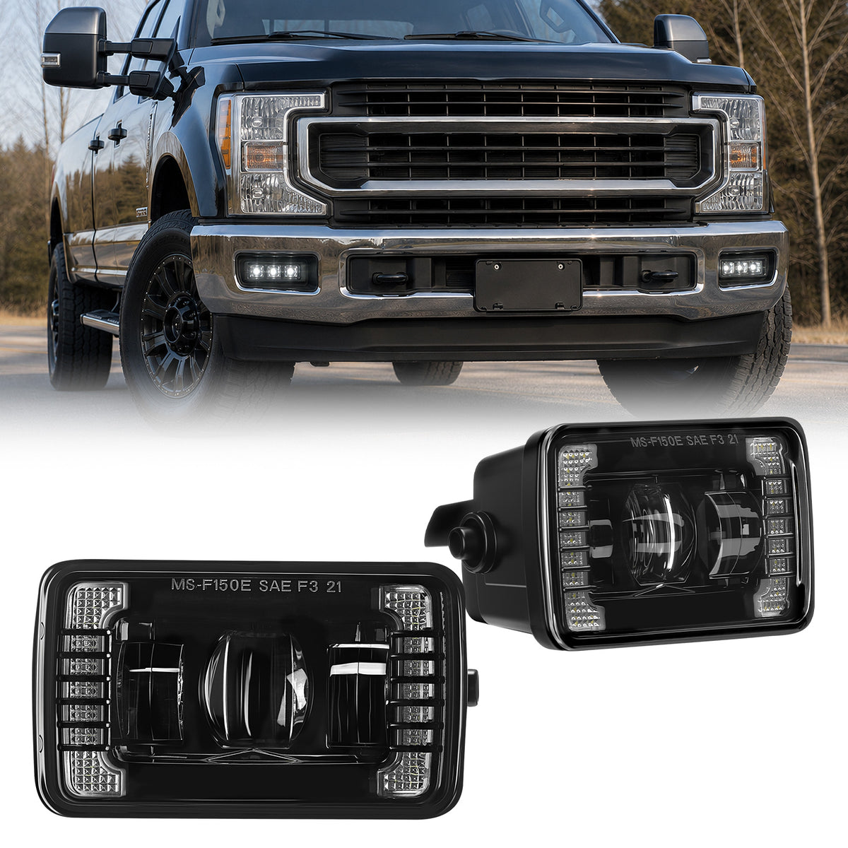 For 2015-2019 Ford F-150 DRL Black LED Fog Lights Assembly Pair