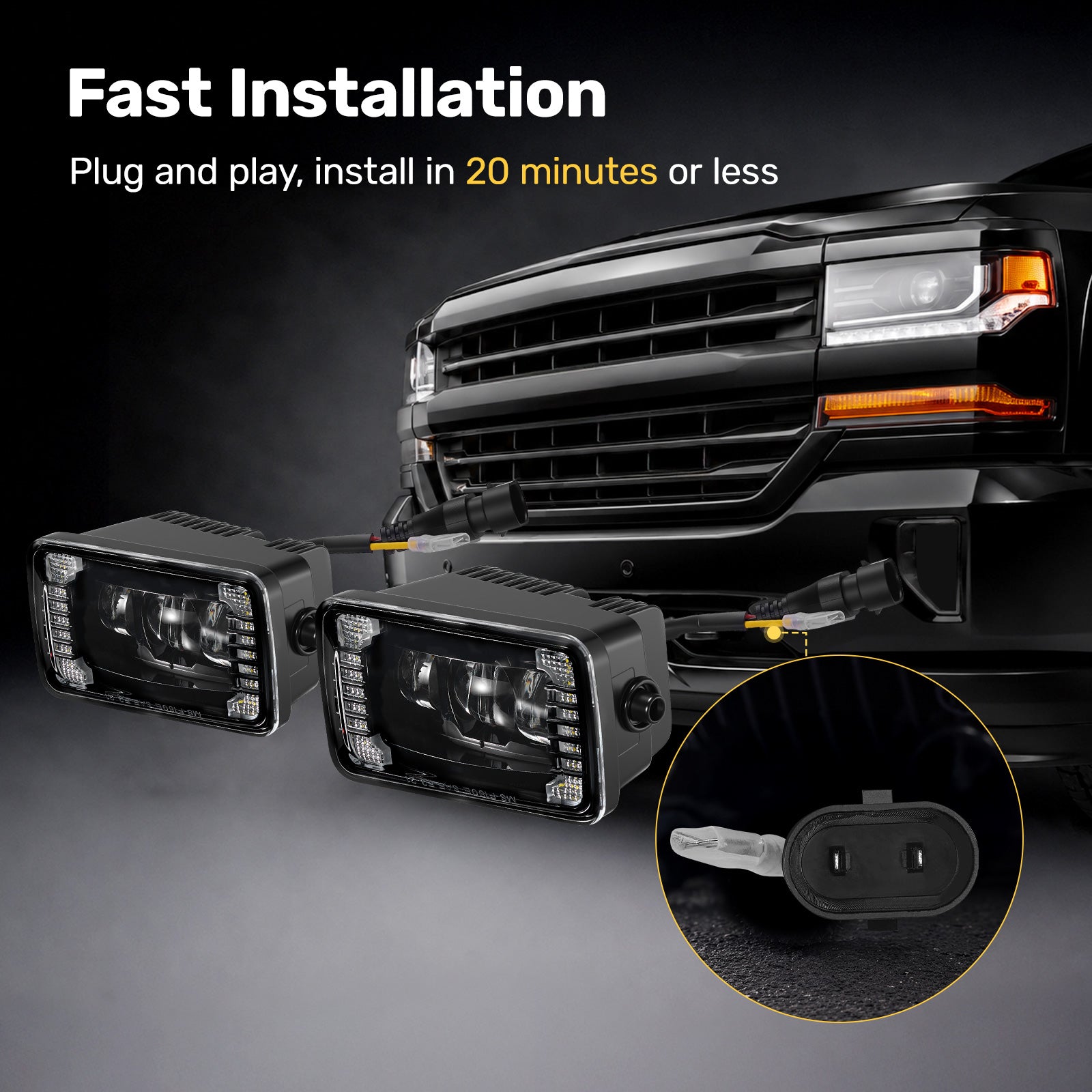 For 2015-2019 Ford F-150 DRL Black LED Fog Lights Assembly Pair