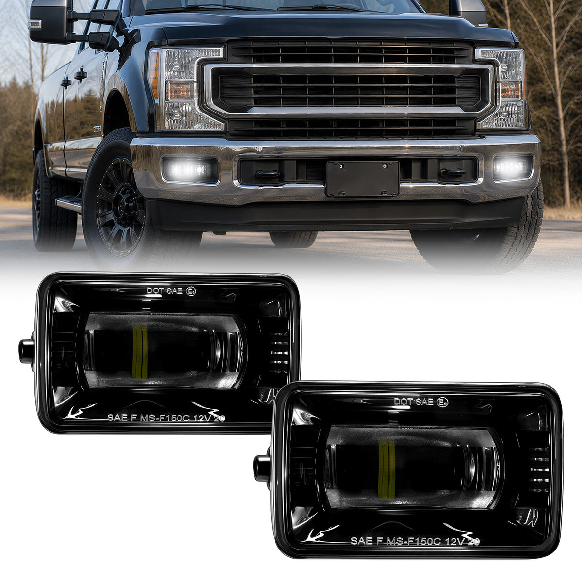 For 2015-2019 Ford F-150 Black LED Fog Lights Assembly Pair