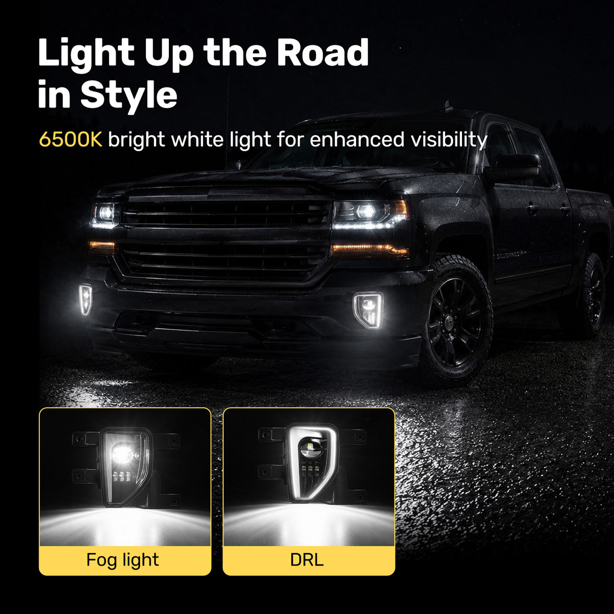For 2016-2018 Chevy Silverado 1500 Black LED Fog Lights Assembly Pair
