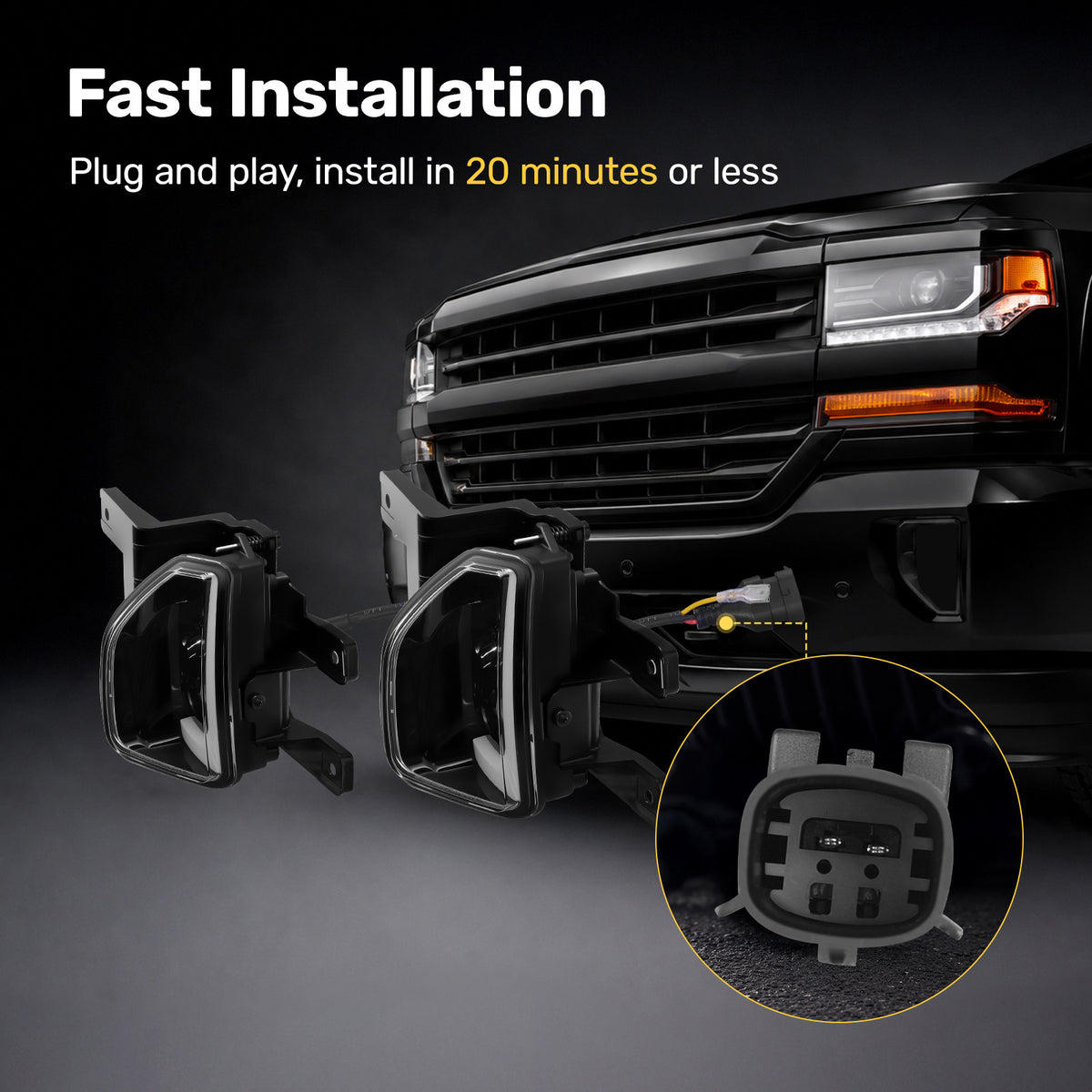 For 2016-2018 Chevy Silverado 1500 Black LED Fog Lights Assembly Pair