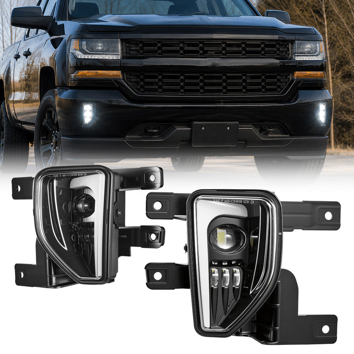 For 2016-2018 Chevy Silverado 1500 Black LED Fog Lights Assembly Pair