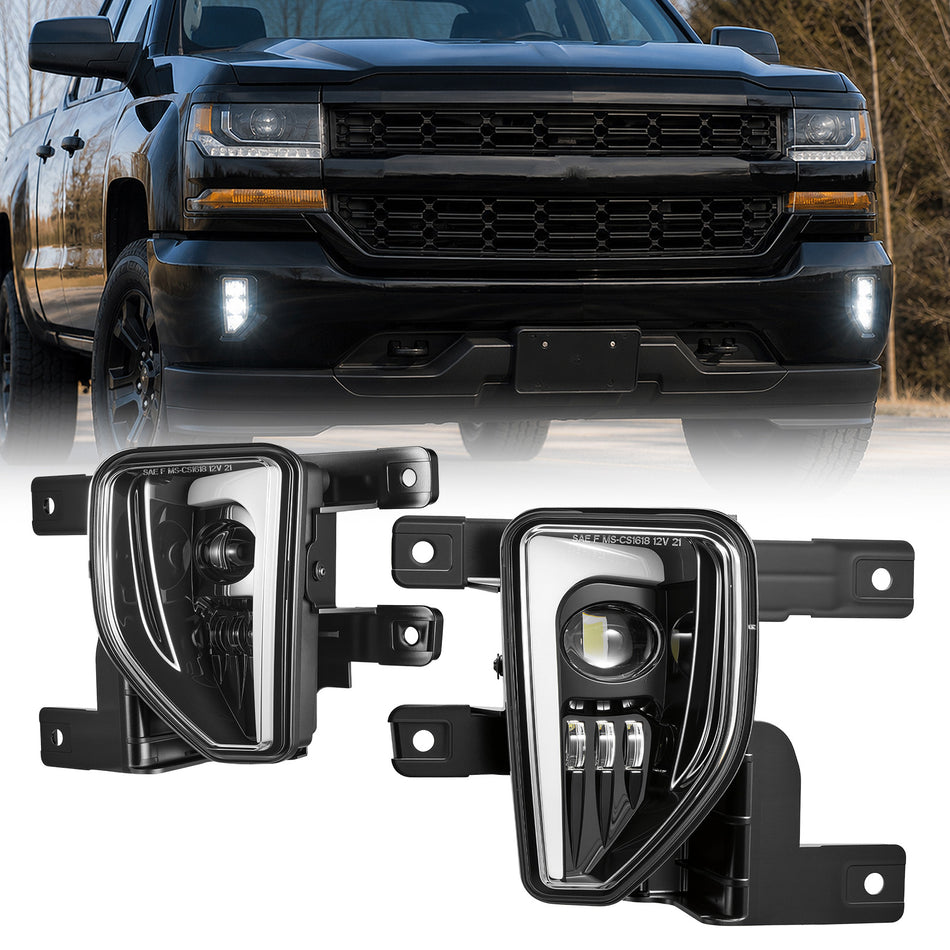 For 2016-2018 Chevy Silverado 1500 Black LED Fog Lights Assembly Pair