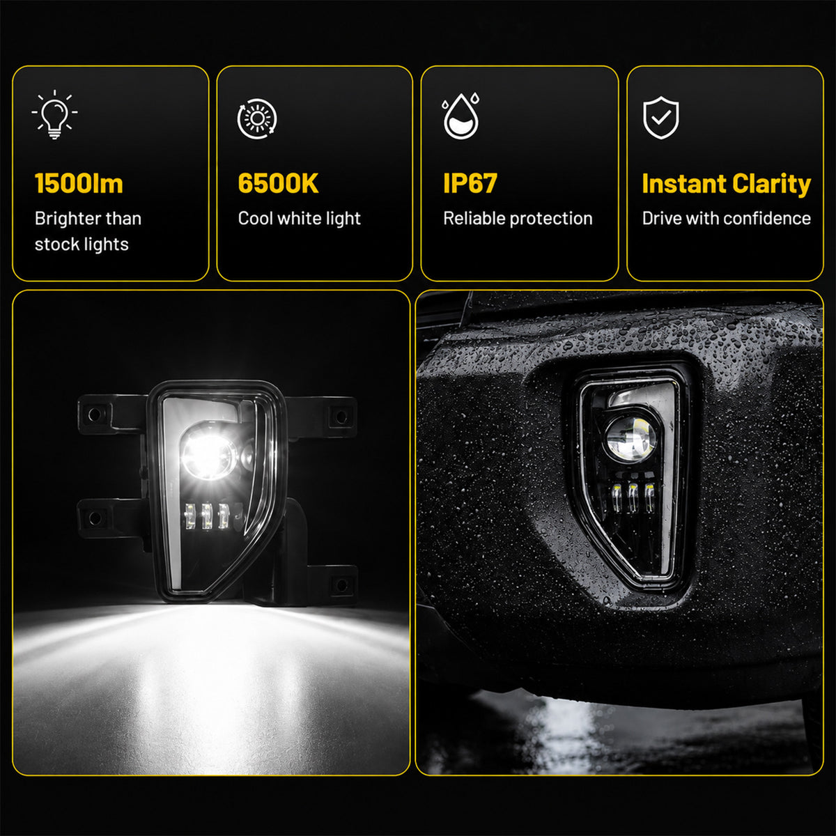 For 2016-2018 Chevy Silverado 1500 Black LED Fog Lights Assembly Pair