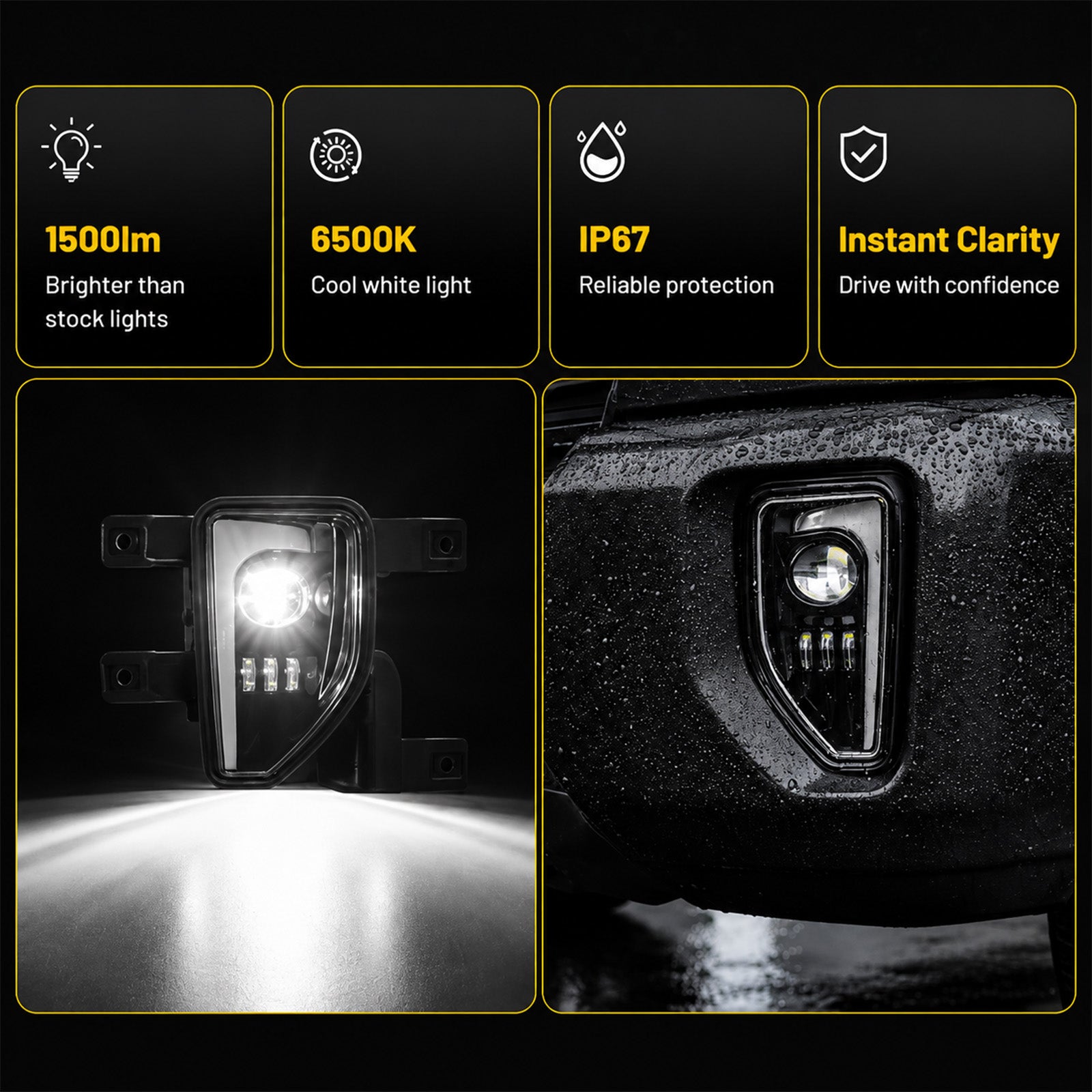For 2016-2018 Chevy Silverado 1500 Black LED Fog Lights Assembly Pair