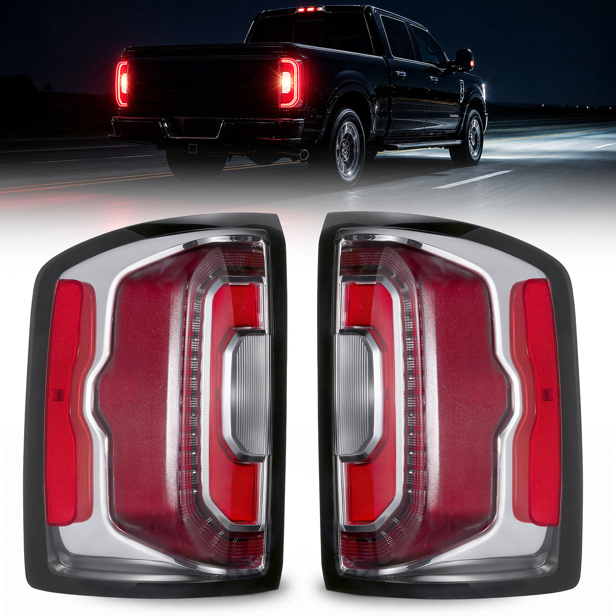 For 2016-2018 GMC Sierra Red Housing LED Tail Lights Assembly Pair