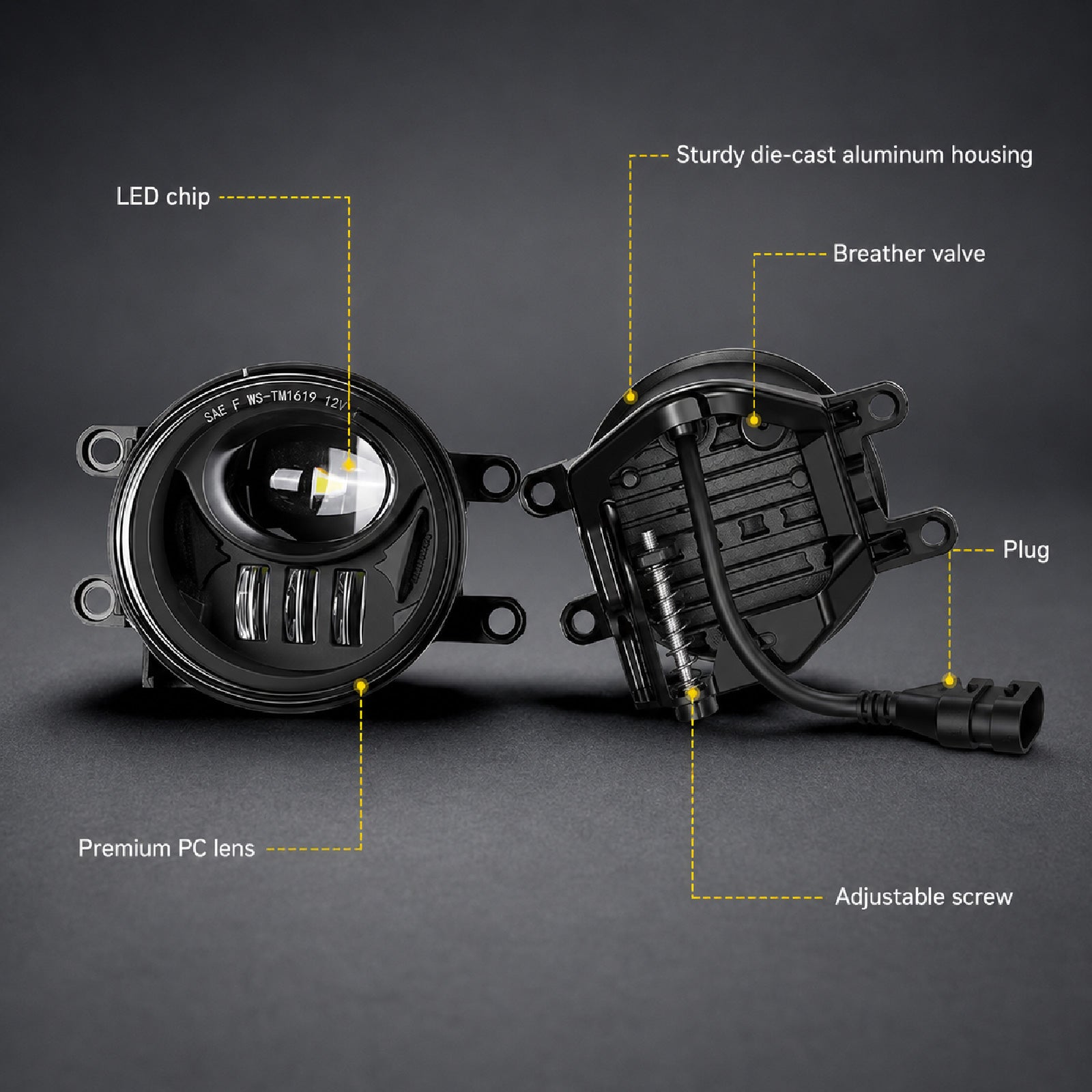 For 2016-2019 Toyota Tacoma Black LED Fog Lights Assembly Pair