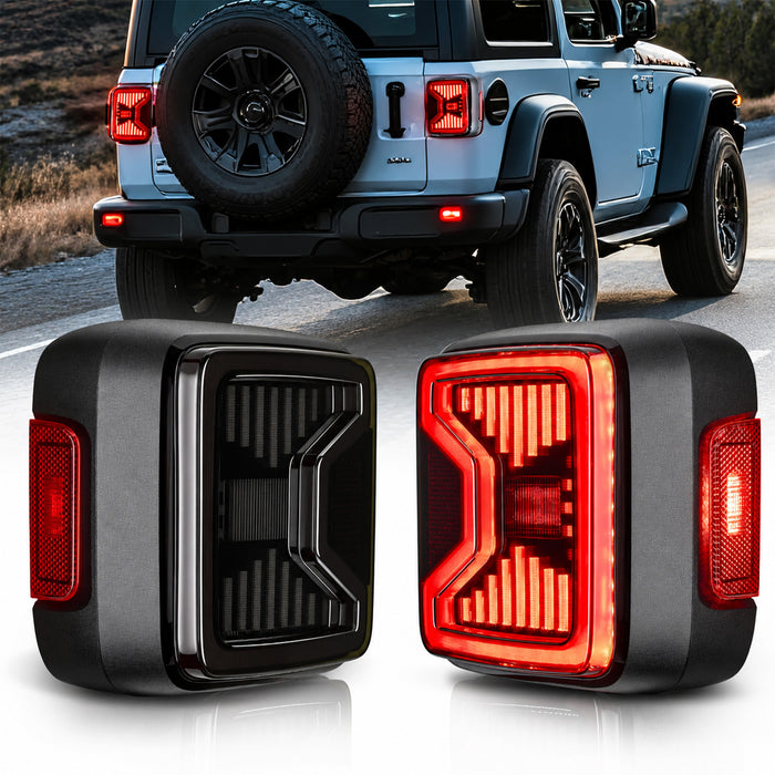 For 2018-2025 Jeep Wrangler JL Smoked LED Tail Light Assembly Pair