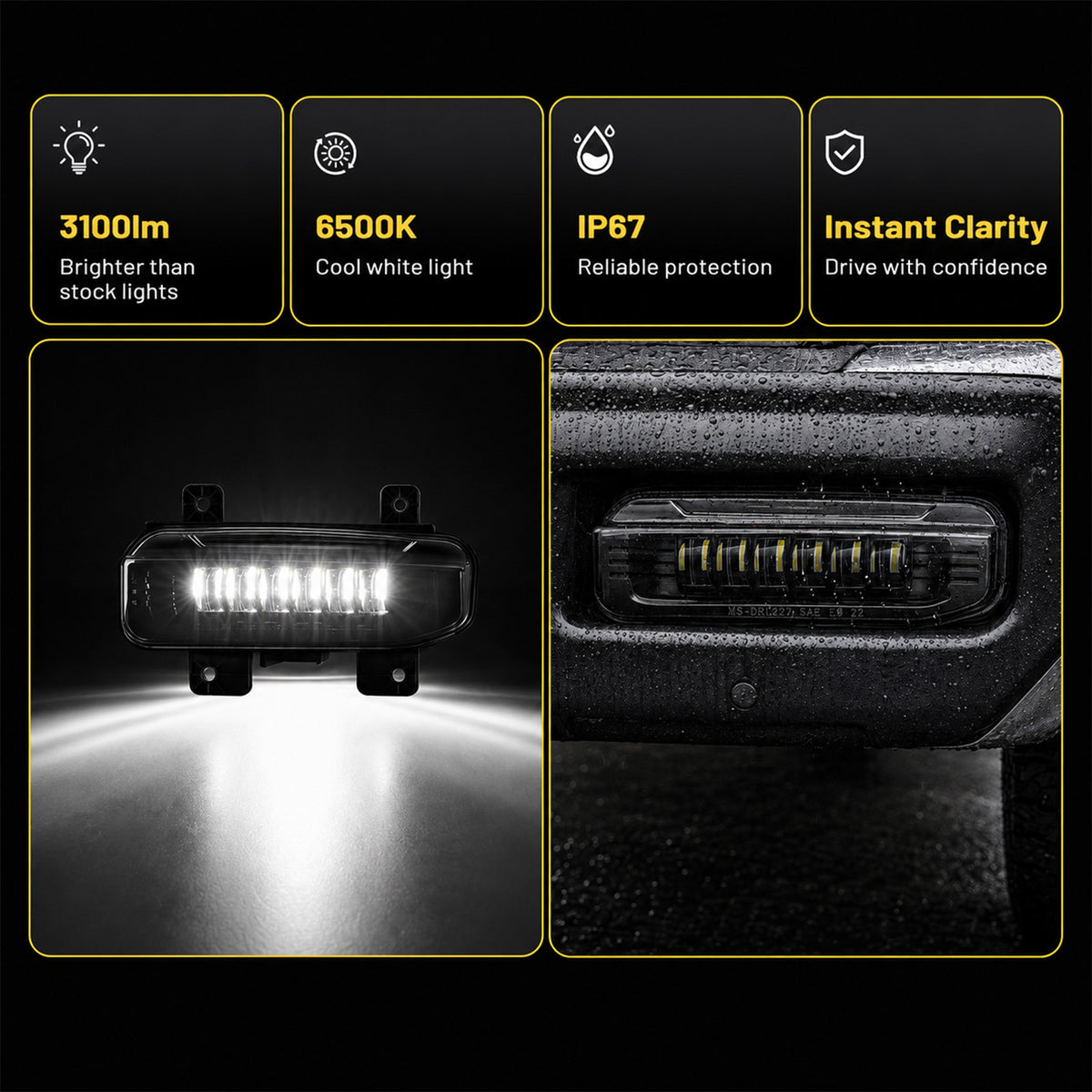 For 2019-2021 Dodge Ram 1500 Black LED Fog Lights Assembly Pair