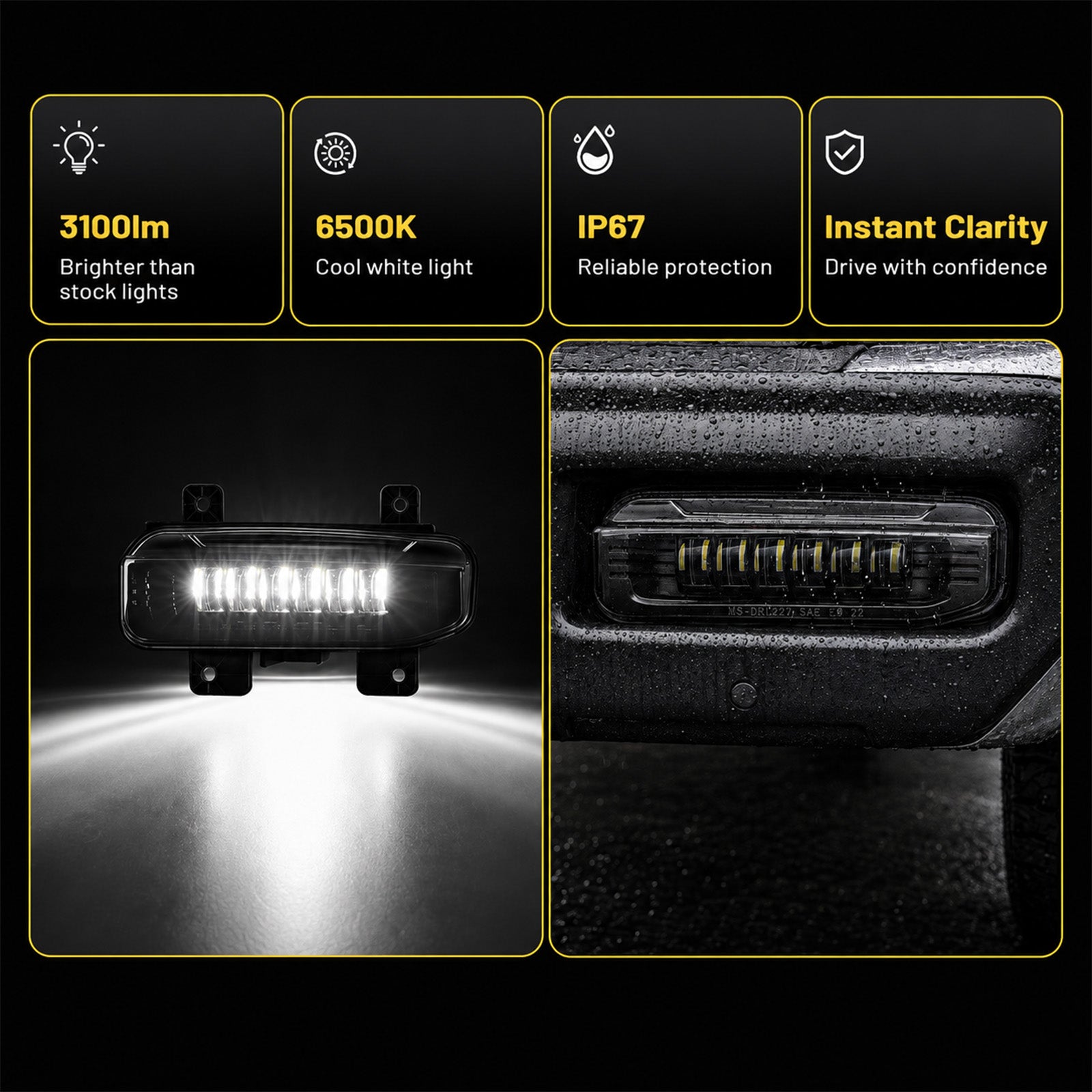 For 2019-2021 Dodge Ram 1500 Black LED Fog Lights Assembly Pair