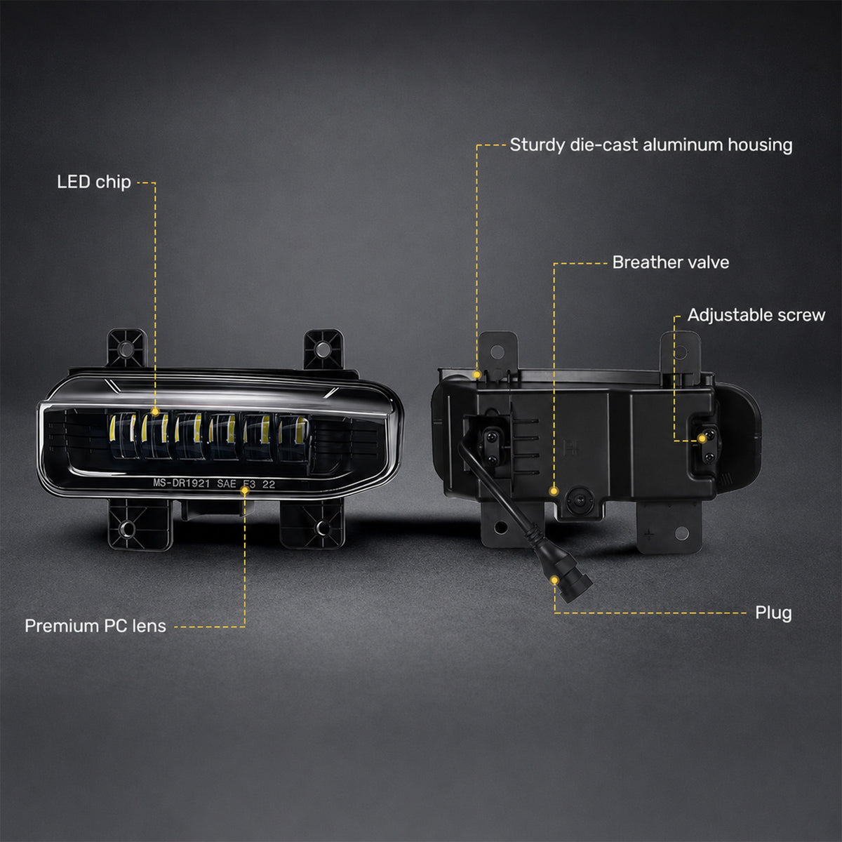 For 2019-2021 Dodge Ram 1500 Black LED Fog Lights Assembly Pair