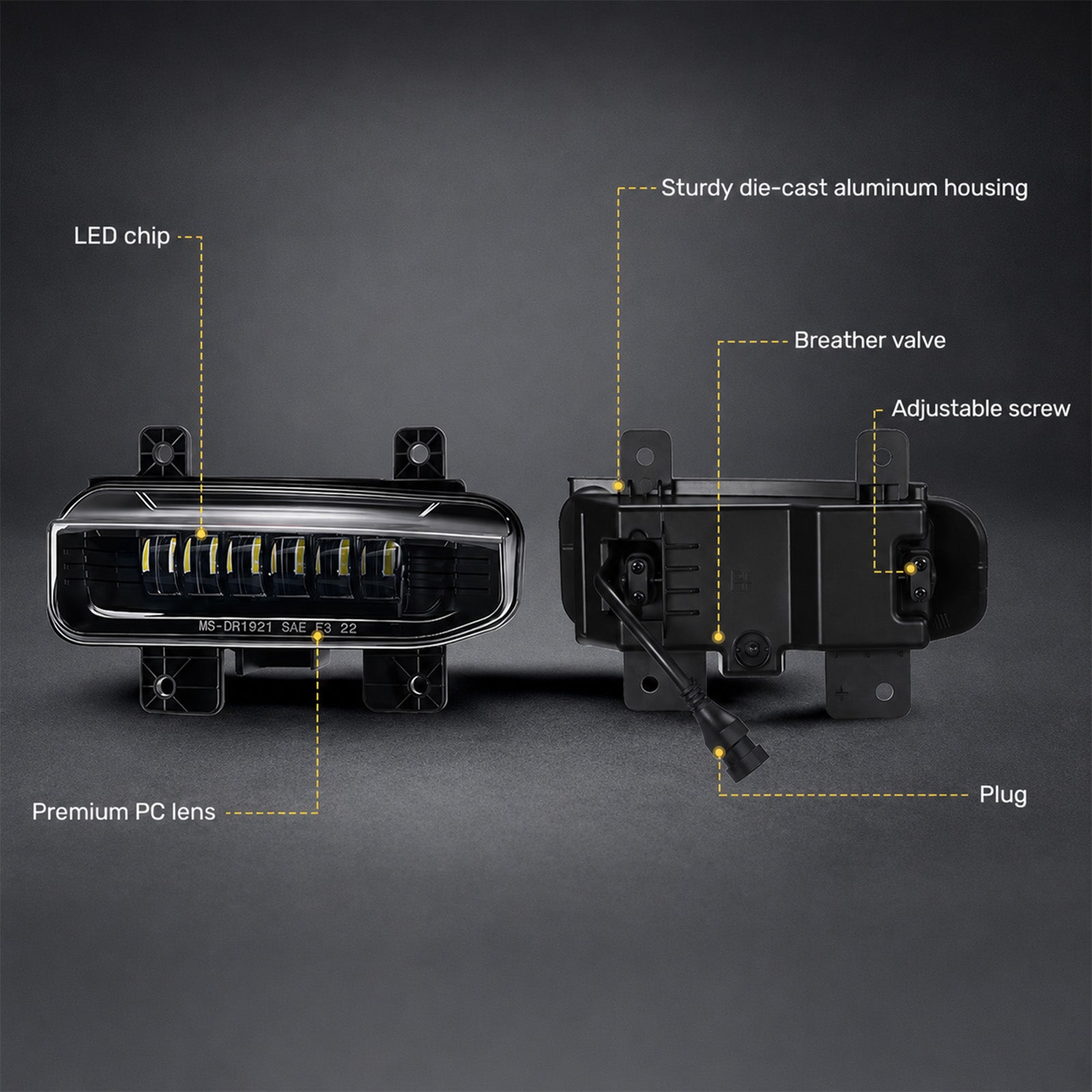 For 2019-2021 Dodge Ram 1500 Black LED Fog Lights Assembly Pair
