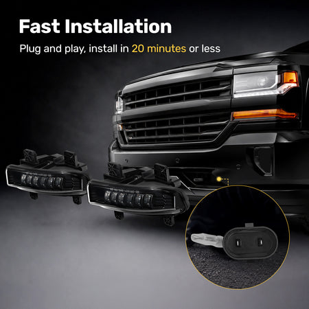 For 2019-2021 Dodge Ram 1500 Black LED Fog Lights Assembly Pair
