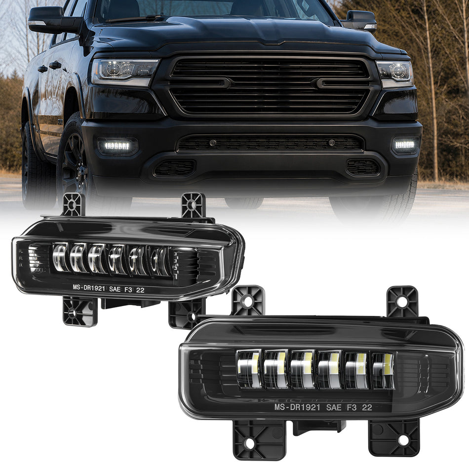 For 2019-2021 Dodge Ram 1500 Black LED Fog Lights Assembly Pair