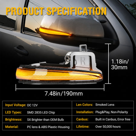 For 2016-2021 Toyota Tacoma Sequential LED Side Mirror Turn Signal Lights Pair