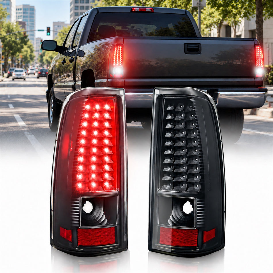 For 2003-2007 Chevy Silverado Smoked LED Tail Light Assembly Pair