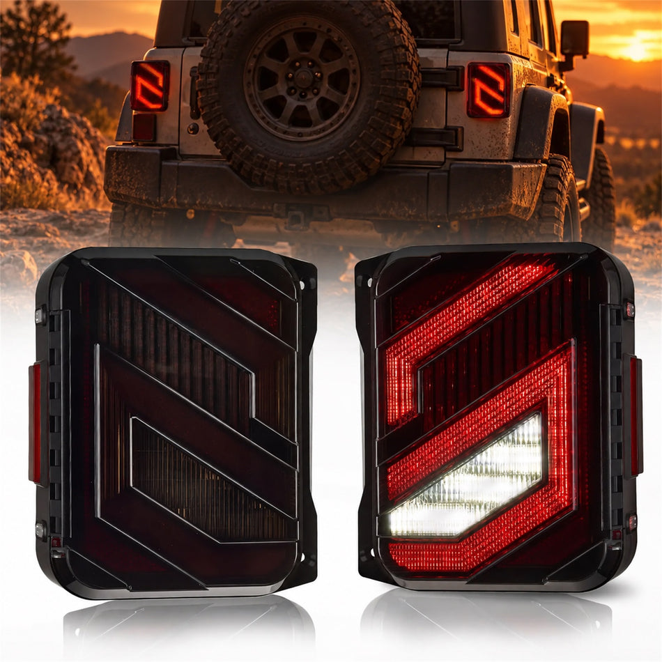 For 2007-2018 Jeep Wrangler Dark-Smoked LED Tail Light Assembly Pair