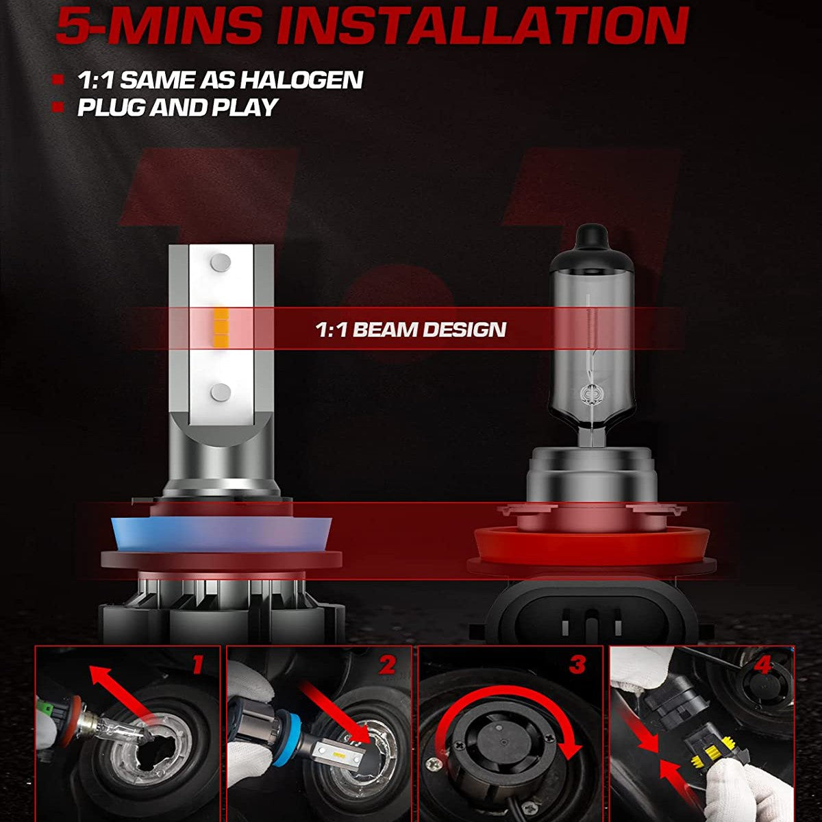 H11 H8 H9 LED Headlight Bulbs 20W 15000LM 6000K | 2 Bulbs Flashark